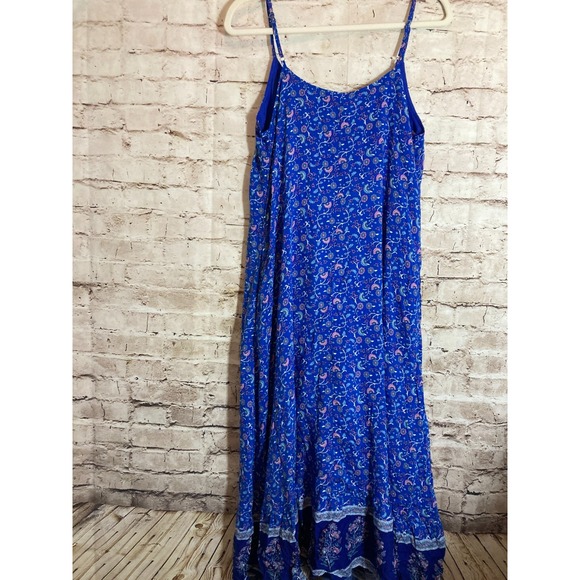 Angashion Peasant Midi Dress Women Medium Cobalt Ditsy Micro Floral Pockets Boho - Picture 12 of 14